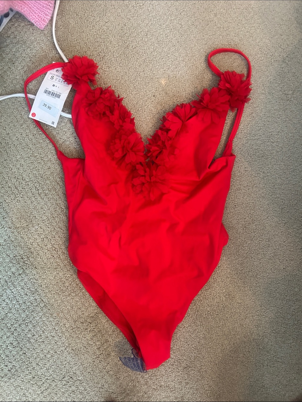 Zara Red Floral-Appliqué One-Piece Swimsuit sz s nwt